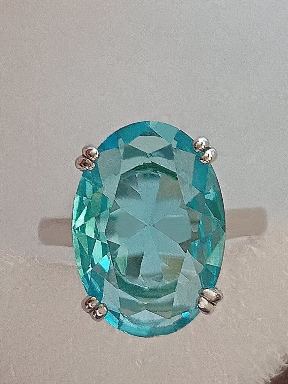 New - Large Stone Aquamarine Silver Ring - Size 6, 7.5, 8 or 9